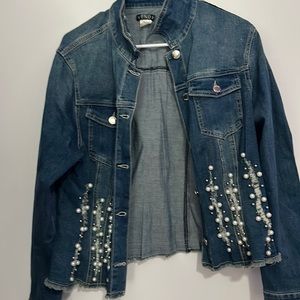 Darling pearled jean jacket!